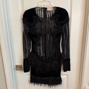 Elegant Black Feathered Mini Dress
